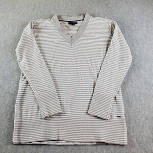 Tommy Hilfiger Sweater Womens Small Petite Gray V-Neck Stripe Pullover